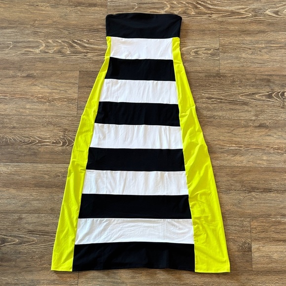 Susana Monaca Tube Flair Maxi Dress Striped Black, White & Neon Yellow NWT Sze M - Picture 1 of 13